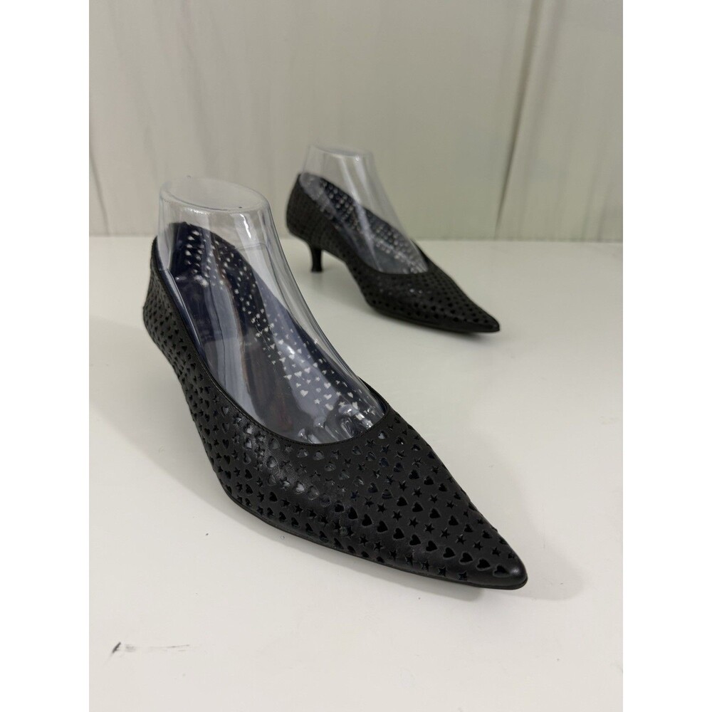 JEFFREY CAMPBELL Alter-Ego Kitten Heel Pump Black Laser-Cut Heart Star Sz 8 - Picture 2 of 13
